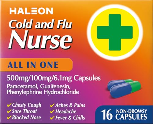 Haleon Cold and Flu Nurse, All in One, Decongestant Medicine with Paracetamol, 16 Capsules