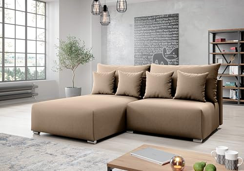 AXLIVING Ecksofa mit Schlaffunktion Ederra 208 cm breit – beige Stoff L