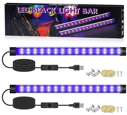 HEGEHE 2 Stücke 10W Schwarzlicht Röhre, USB 30 cm Schwarzlichtlampe, UV Schwarzlicht LED Lamp Bar mit Schalter für Disco, Club, Glow Party, Halloween, Kunstausstellungen Deko