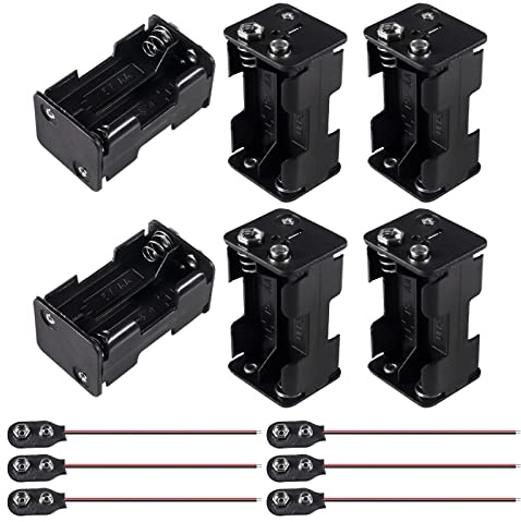 AOICRIE 6pcs 4X1.5V AA Battery Holder with 6 pcs 9V I Type Battery Snap Connector Thicken Plastic Housing 2 Layers 6 Volt Battery Case
