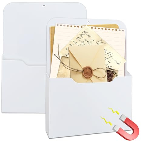Lot de 2 Porte-Documents Magnétique, Etagere Magnetique Frigo Rangement Aimanté Frigo Rangement Magnetique Frigo pour Fournitures de Bureau, Magazines et Courriers pour Cahiers, Agendas (BLANC)