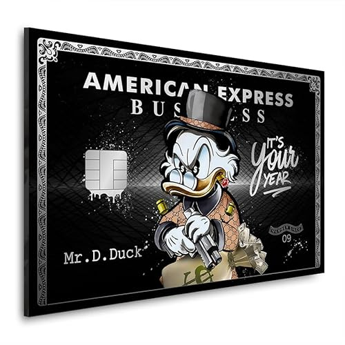 Kunstgestalten24 | Amex Pop Art Wandbild auf Leinwand mit Dagobert Duck– Street Art Motivations Bild Luxus Deko für Büro, Wohnzimmer | 60x40cm, 2cm Rahmentiefe