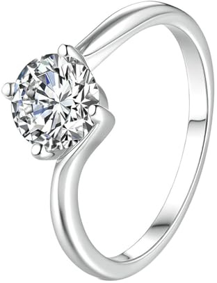 Mesnt Verlobungsringe, Frauen 9 Karat Weißgold Ring mit 4 Krappen, 1 Karat, künstlich hergestellter Diamant, Größe 53 (16.9)