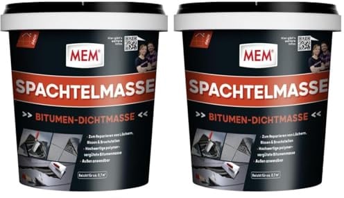 MEM Bitumen Spachtelmasse, Für Löcher, Risse und Bruchstellen, Polymervergütet, Gebrauchsfertig, Einfach zu verarbeiten, Lösemittelfrei, 1 kg, Schwarz (Packung mit 2)