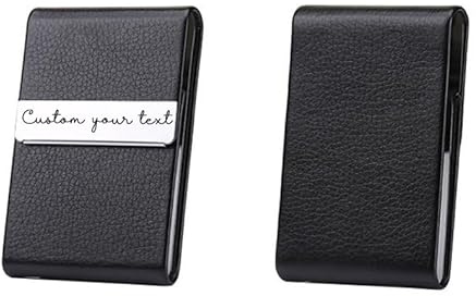Jishiletao Personalizd Porte-cartes de visite Portefeuille personnalisé pour cartes de crédit | Porte-badge en acier inoxydable et cuir synthétique pour homme et femme avec nom gravé et logo personnalisable