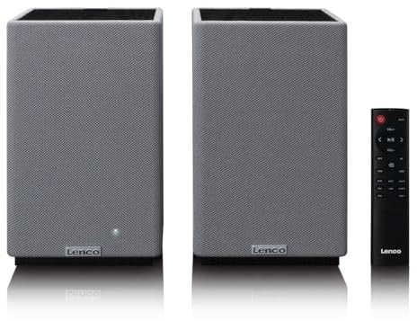 Lenco Stereo Bücherregal HiFi-Lautsprecher mit Bluetooth 5.3-2x40W RMS - Class-D-Verstärker - DSP-Technologie - RCA - Optischer Eingang - USB - Fernbedienung