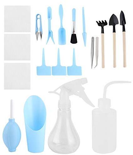 SIXRUN Ensemble D'Outils de Transplantation de Plantes Succulentes, Outils de Jardinage de bonsaï ABS Légers et Portables pour L'intérieur 19 Pièces/Ensemble Rose Bleu pour Petites Plantes (Blue)