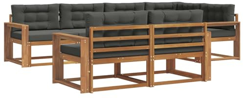 vidaXL Outdoor-Sofagarnitur mit Kissen 7 pcs Natur und Anthrazit, Sofa-Set aus Akazienholz, wetterfeste modulare Gartenmöbel, Outdoor Lounge, Flexibles Sectional-Sitzarrangement