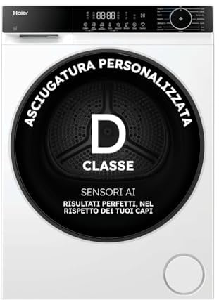 Haier X Serie 5 Asciugatrice a Pompa di Calore 9 Kg, Classe D, Bianca | Ciclo Refresh, Smart AI, Hygienic Care, Filtro 3in1, Wi-Fi, App hOn, Libera Installazione, 64 dB, HD90-D357U1-IT