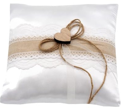 ZauberDeko Ringkissen Anna Vintage Weiß Spitze Hochzeit Herz Braut Traukissen
