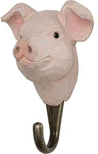 WILDLIFEGARDEN Wildlife Garden WG514 Haken Schwein - Handgeschnitzte Tierhaken aus Holz und Metall - die Haustiersammlung