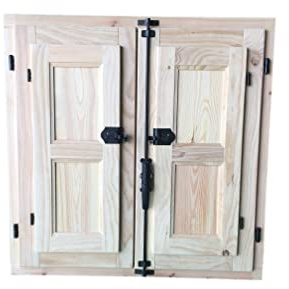 VENTANA MACIZA DE MADERA DE PINO - CON CONTRAVENTANA Y FALLEBA - ECONÓMICAS - Varias Medidas (100 cm X 100 cm)