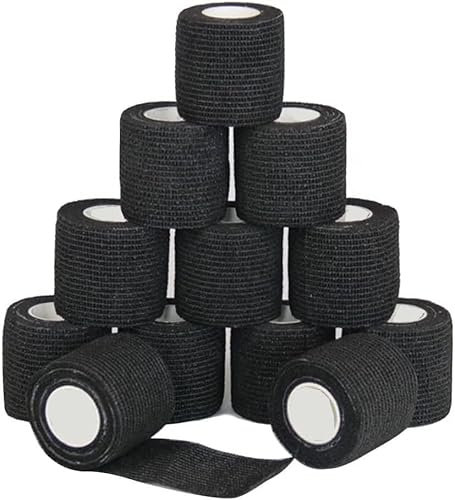 rosenice Verbandtuch cohesivos Ärzte Klebeband des Mantel elastischem Erste Hilfe 12 Rollen (schwarz)