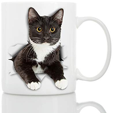 Tuxedo Cat Coffee Mug - Ceramic Funny Coffee Mug - Perfect Cat Lover Gift - Cute Novelty Coffee Mug Present - Great Birthday or Christmas Surprise for Friend or Coworker, Men and Women (11oz)