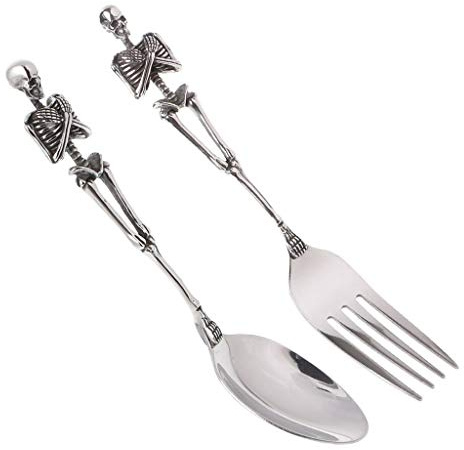 (1 Paar) 316L Edelstahl Besteck Skelett Gabel und Löffel, Totenkopf Metall Besteck Wunderbares Geschenk