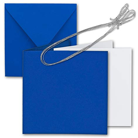 25x Quadratisches Faltkarten Set 15 x 15 cm - mit Briefumschlägen & Einlegeblätter & Schmuckband - Royal-Blau - für Einladungskarten, Hochzeit, Weihnachten - von GUSTAV NEUSER