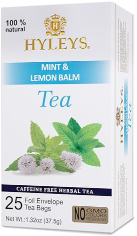 Hyleys Sleep Lemon Balm Herbal Tea, Decaf, 100% Natural, 25 Tea Bags | Lemon Balm Leaf, Caffeine Free, 100% Natural & Sugar Free, Non-GMO & Gluten Free, Individually Wrapped Foil Bags