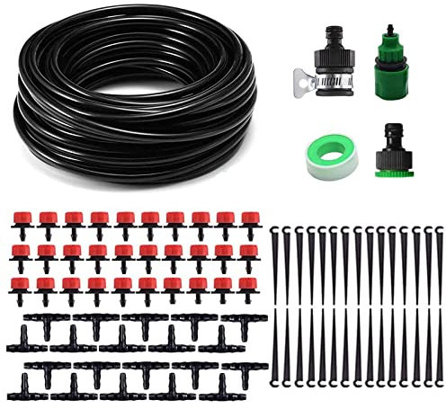 Kaloalry 82ft Bewässerungssystem Garten, 25M Micro Drip Bewässerung, Bewässerung verstellbar Zerstäuberfunktion Kits, DIY Pflanzen Gartenschlauch Automatische Kits für Blumen, Pflanzen, Bonsai