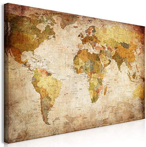 B&D XXL Wandbild Mega XXXL Weltkarte Einteiliger XXL-Format Kunstdruck zur Selbstmontage Leinwandbilder moderne Bilder DIY Wanddekoration Wohnung Deko Vintage k-B-0051-ak-e