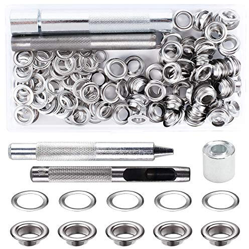 HO2NLE Grommet Werkzeug Kit 8 mm (1/3 Zoll) Ösen Set 100Pcs Ösen Scheiben und Grommet Ösen mit Aufbewahrungsbox Ösenzange Ösenwerkzeug Set für Planen Leder Stoff Vorhang Poolabdeckung