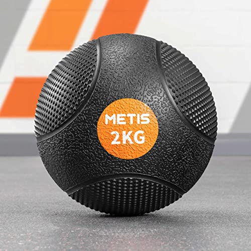 METIS Médecine Ball - Ballon Lesté 1kg à 10kg | Wall Ball pour Musculation & Fitness - Caoutchouc Texturisé Antidérapant
