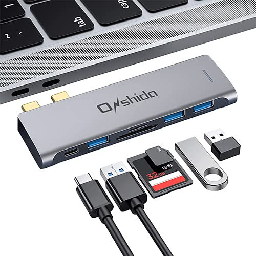 Onshida USB c hub 6 in 2, Type C Docking Station with Thunderbolt 3 Port, 3*USB 3.0, SD/TF Card Reader, USB C Adapter Compatible with MacBook Pro Air 2020/2019/2018/2017/2016