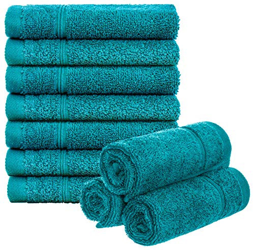 Brandsseller 10er Set Gästehandtuch 30 x 50 cm Gästetücher Frottier Handtuch mit Aufhänger Baumwolle 450 g/m² Bad Haushalt -Türkis