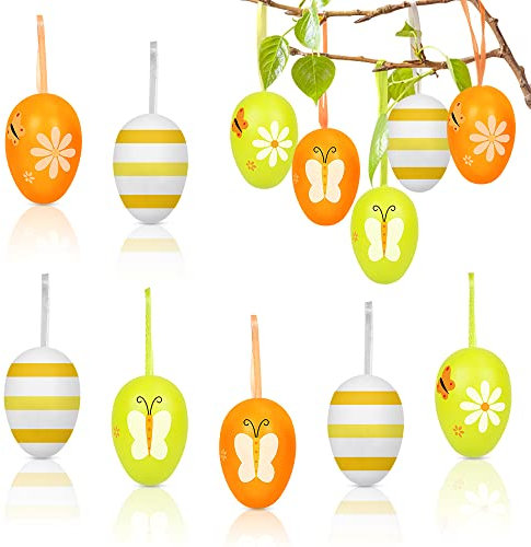 Ostereier Plastik,12 Stück Deko Eier für Ostern,Ostereier zum Aufhängen,Bunte Plastik Eier Ostern,Ostern Eier, Ostereier Basteln Kunststoffeier, Ostereier Dekorieren, Ostereier zum Bemalen mit Band