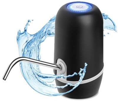 NK Dispensador de Agua - Dispensador Automático, Carga USB, Dosificador de Acero, sin BPA, Agua Fría, 1200mAh, Transportable, Garrafas y Botellas 1.5, 5.7, 10, 11.3, 15, 18.9L - Color Negro, 16 cm