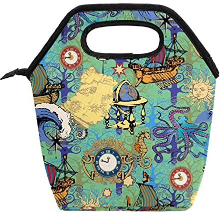 Vintage Uhr Boot Mittagessen Taschen für Frauen Männer Teenager Isoliert und Wiederverwendbare Mittagessen Tragetasche Handtasche mit Reißverschluss für Outdoor Reisen Arbeit Schule