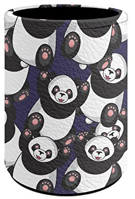Kuiaobaty Pot à crayons rond en cuir avec motif panda mignon - Pot à crayons Kawaii pour femme et fille - Violet
