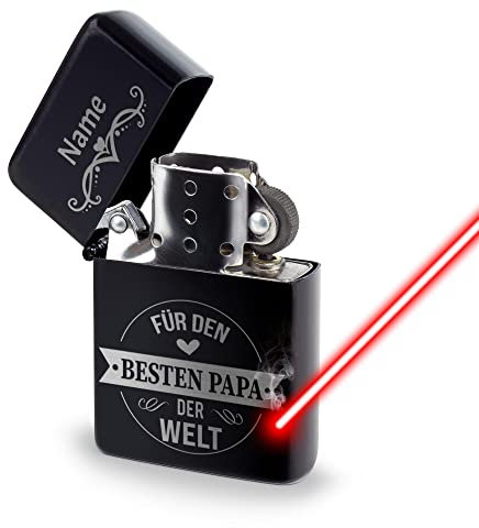 PR Print Royal Benzin-Feuerzeug selbst gestalten - mit Name gravieren - Bester Papa auf der Welt - Sturmfeuerzeug mit Gravur, Benzin nachfüllbar I Personalisiertes Geschenk, Schwarz