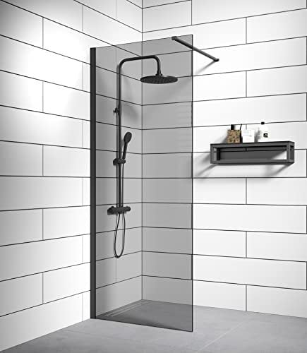 Badplaats B.V. Duschwand Rizani 90 x 200cm Glas Duschabtrennung Schwarz - Walk-In Dusche Nano Duschtrennwand