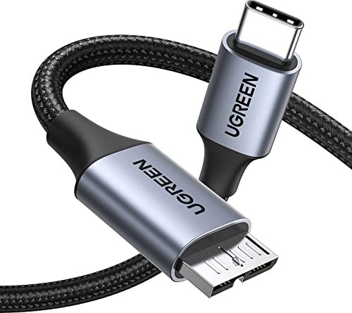 UGREEN 10 Gbps Micro B auf USB C Kabel Nylon USB Typ C 3.1 Kabel Externe Festplatte Kompatibel mit USB 3.0 Festplattengehäuse (0.5M)