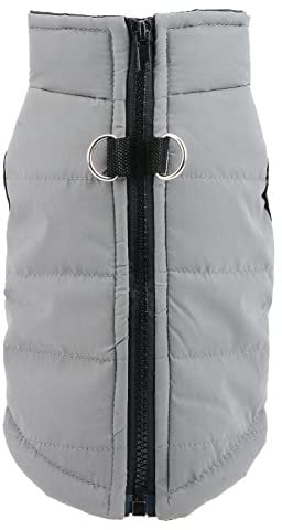 SMALLLEE_LUCKY_STORE Pet Waterproof Winter Jacket Vest with D-ring for Small Dog Cat Zip-up Padded Puppy Coat Chihuahua Yorkie Kitten Warm Clothes,Grey,S