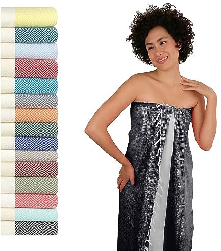 Flora Furora Saunahandtuch Saunatuch Damen + Herren, Hamamtuch groß 100x200 XXL: lang, platzsparend, leicht | Sauna Handtuch, Wellness Spa Tuch (Schwarz, 100 x 200 cm)