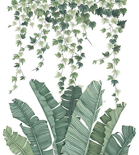 Wresetly Carta da parati con foglie di banano , piante tropicali e foglie, decalcomania da parete rimovibile, fai da te, decorazione murale per soggiorno