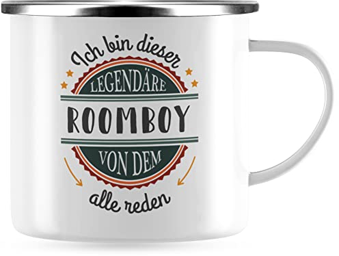 JUNIWORDS Emaille-Tasse, Ich bin dieser legendäre Roomboy, von dem alle reden, Silberner Tassenrand (5066006)