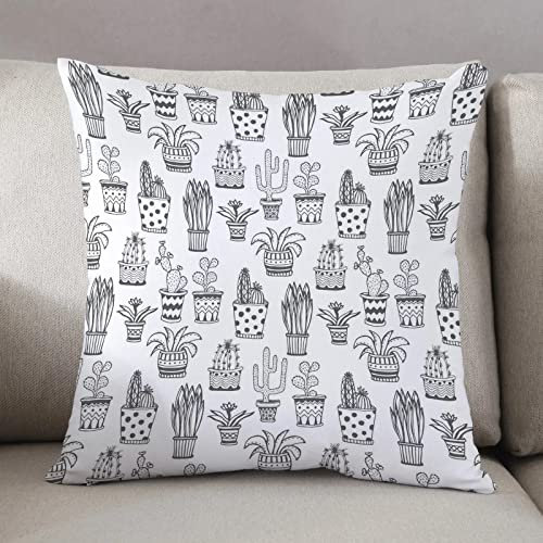 Housse Coussin 50x50cm-Fermeture Zip Cachée,Cactus, Doodle Fleurs en Pots à Pois et Zig Zags Plantes Tropicales Monochromes, G,Lot de Coussin Canapé pour Canapé Salon Chambre taie Oreiller d'Extérieur
