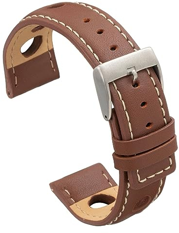 diloy Uhrenarmband Rindsleder perforiert Rallye Racing Stil – Sportliches Design – Größen 20mm 22mm 24mm – Schwarz, Braun, Bordeaux oder Marineblau P355 Mittleres Braun 24mm