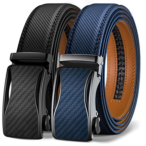 KEMISANT Gürtel Herren 2er, Ledergürtel Gürtel Ratsche Automatikschließe für Herren Verstellbar 35mm Breit mit Geschenkbox(Schwarz/Blau-130cm/38-44 taille verstellbar)