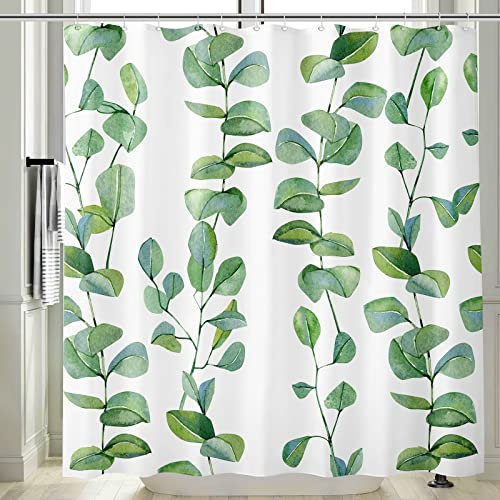 Vgzsyomqib Grün Eukalyptus Duschvorhang Antischimmel Wasserdicht für Badewanne Natur Pflanzen Weiß Vorhang Shower Curtains 240x200 Blau Blätter Motiv Duschvorhänge Waschbar Textil mit Haken