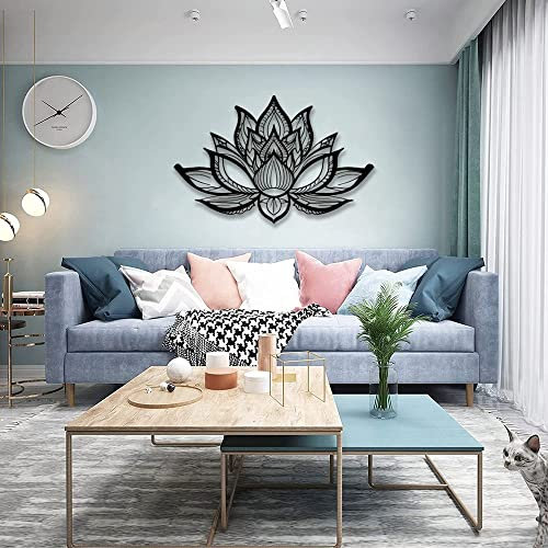 JILIP Metall Mandala Wand Kunst Dekor, 3D Wand Silhouette Skulptur, Schwarze Lotusblume Hängende Wanddekoration, Wohnzimmer Schlafzimmer Badezimmer Wandplakette (Size : 23.6IN/60cm)