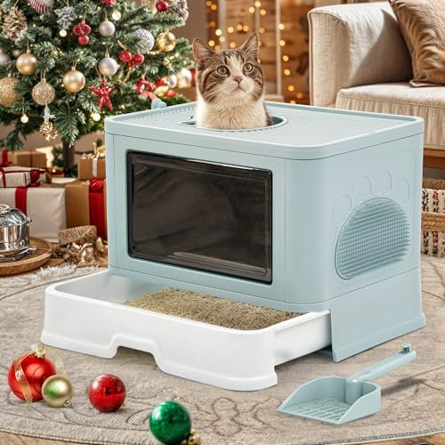 YITAHOME Lettiera Gatto Chiusa, Grande Lettiera per Gatti Chiusa con Coperchio, Toilette per Gatti Inodore con Cappuccio con Paletta per Lettiera Groomer per Gatti, Lettiera Gatto Grande (Blu)