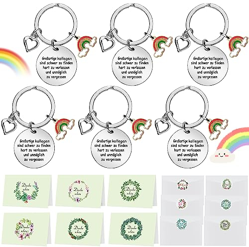 24 Pcs Abschiedsgeschenk Kollegen,6 karte abschied+6 Schlüsselanhänger+6 Aufkleber+6 Umschläge,Geschenkideen für kollegin,Geschenk zum Abschied Kollegin,Beste Kollegin Danke Geschenk