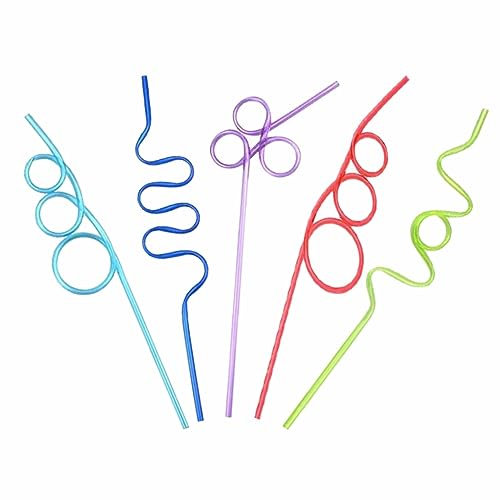 Plastic Silly Drinking Straws - Reusable Crazy Novelty Party Straws for Juices, Milkshakes, Beverages, Cocktails & Drinks - Assorted Colours (Pack of 5)