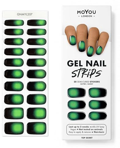 MOYOU LONDON Halbgehärtete UV Gel Strips - 20 Stück - Gel-Nagelfolien UV Härtend für Maniküre in Salonqualität - Top Secret