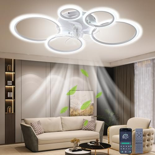 Aoomoon Deckenventilator mit Beleuchtung, Led Deckenleuchte Mit Ventilator Fernbedienung,Dimmbare Deckenlampe Timer Lampe Mit Ventilator Für Schlafzimmer Wohnzimmer Esszimmer Licht (B)