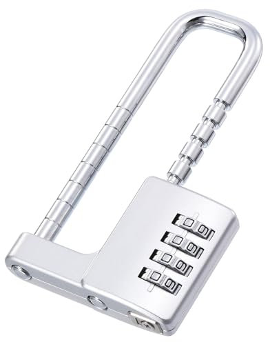 PATIKIL Armoire Mot passe Cadenas, 4 Chiffre Combinaison Verrouillage Réglable Long Manille Serrure Inox Acier Gym Casier Serrure Code pour Gym Clôtures Extérieur, Argent