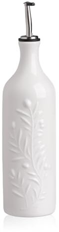 Sweejar Home Large Ceramic Olive Oil Dispenser Bottle, 700ml Relief Opaque Oil Cruet Protects Oil To Reduce Oxidation,Oil Dispenser for EVOO, Vinegar, Soy Sauce, Pack of 1 (White)